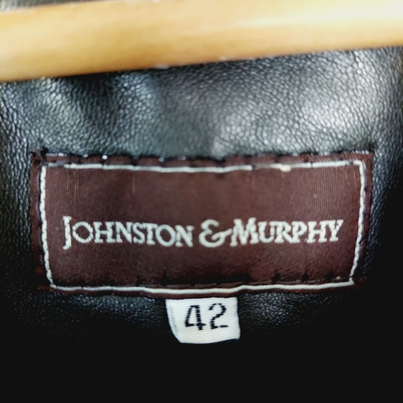 Johnson & Murphy Men's Leather Jacket Brown w/Forest Green Collar/Lining Size 42 - Picture 6 of 10